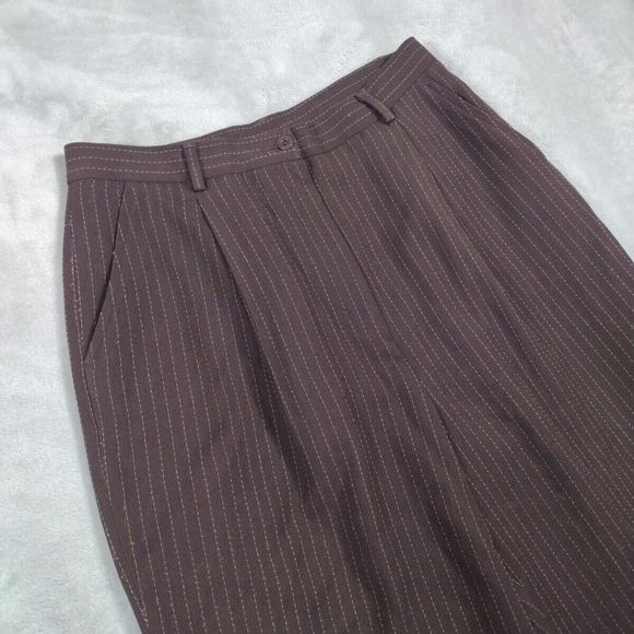 Striped Trousers Pants Women's Career Halter Brown Cream Size 12 Pant - Picture 4 of 14